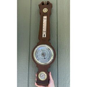 Vintage Springfield Banjo-Styled Weather Station, thermometer barometer humidity